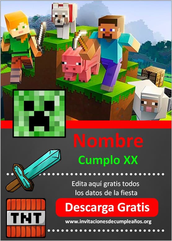 Invitación de cumpleaños de Minecraft Descarga digital -  España